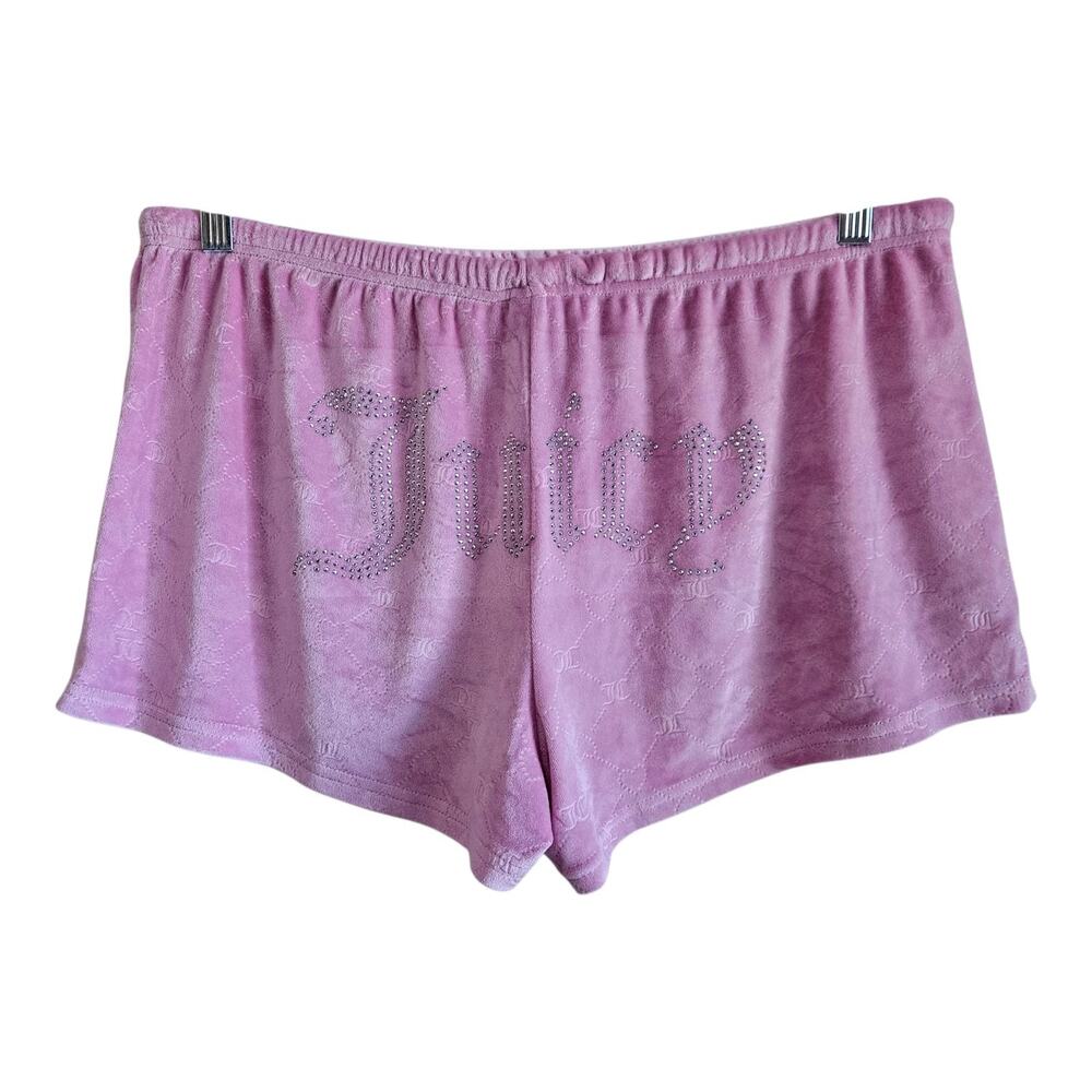 JUICY COUTURE Women's Size XL Velour Shorts Pink Silver Bling Drawstring 34 x 2